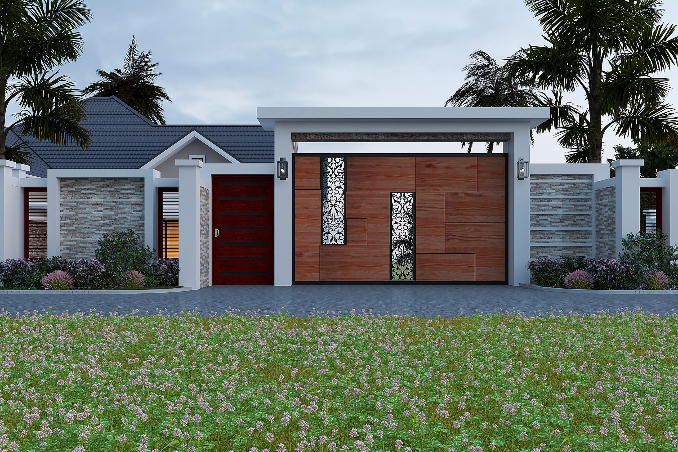 MODERN FENCE DESIGN & FOUR BEDROOM RESIDENTIAL HOUSE